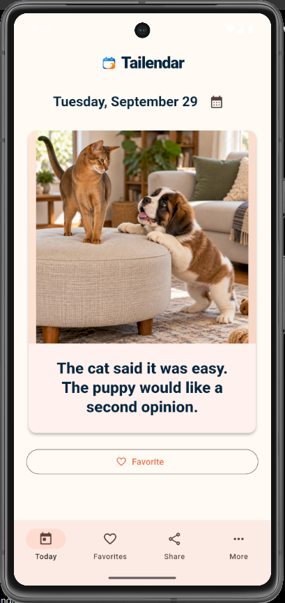 Tailendar daily pet moment shown in the app